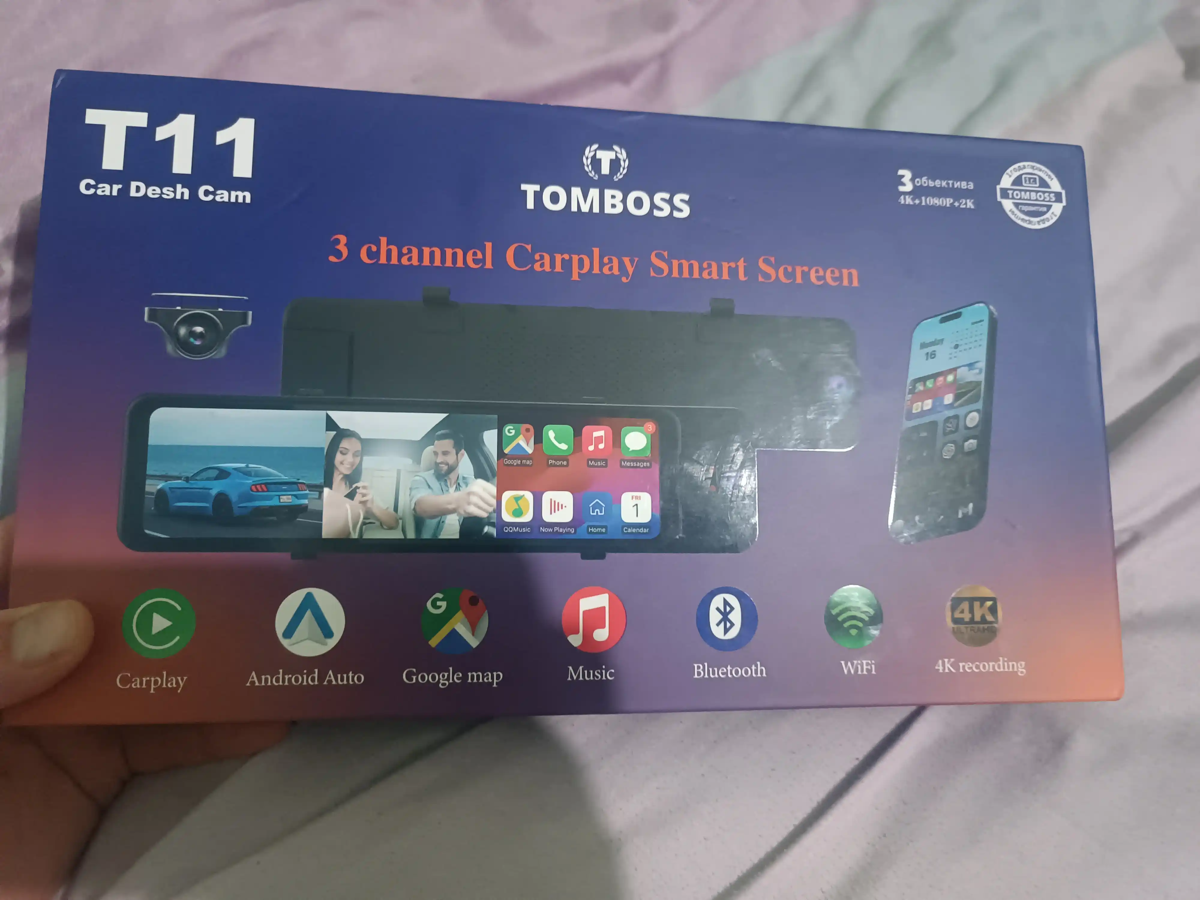Видеорегистратор 3 камеры TOMBOSS T11, Wi-Fi наблюдение, Антирадар, Carplay