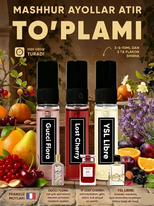 Ayollar atirlari, to‘plam, 3tasi1 ,Gucci Flora Gardenia,Libre,Lost Cherry,ayollar atirlari