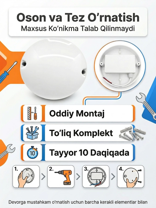 LED Devor Chirog‘i Dumaloq 12W / 18W –, Uy va Tashqi Devorlar Uchun Yoritgich led lampa