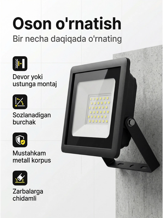 LED projektor 30W IP65 - tashqi yoritish uchun namlikdan himoyalangan projektor