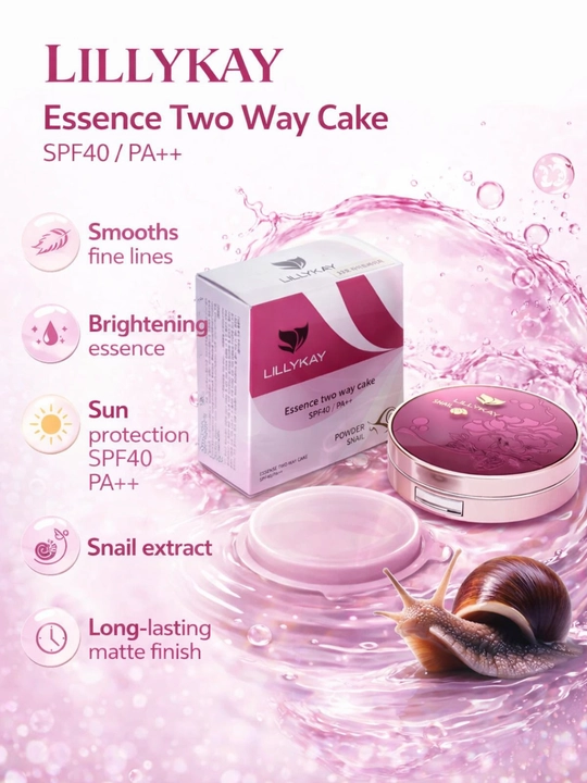 Yuz uchun pudra LillyKay Essence Two Way Cake №21, SPF40 PA++, salyangoz mucini bilan - 