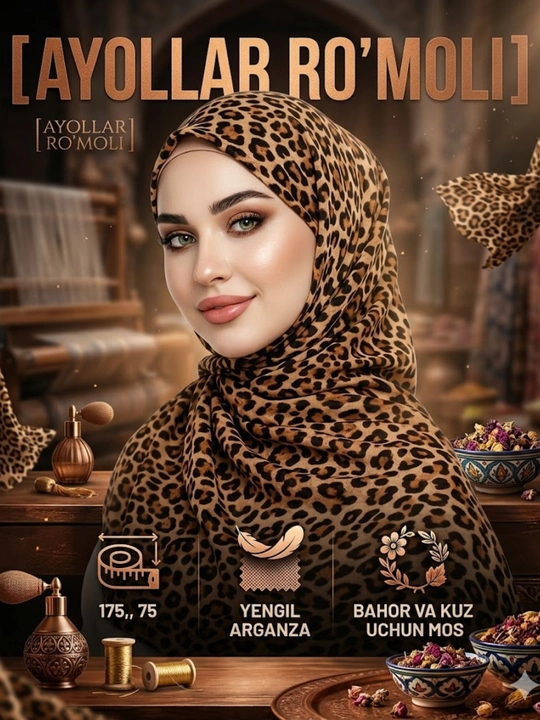 Organ sharfi, ro‘mol, hijob, 175 × 75 sm