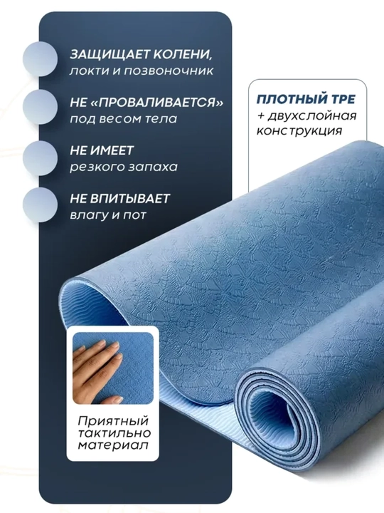 Коврик для йоги и фитнеса 6 мм нескользящий 61×183 см универсальный