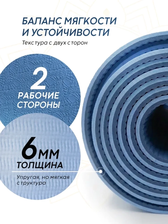 Коврик для йоги и фитнеса 6 мм нескользящий 61×183 см универсальный