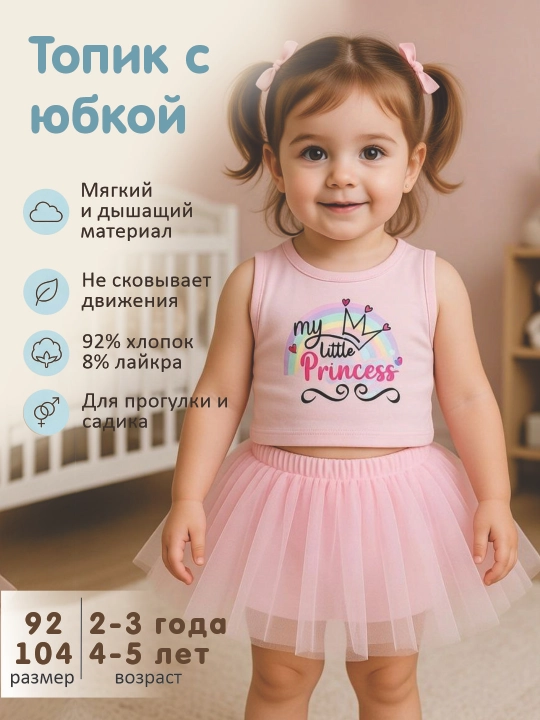 Qizlar uchun to'plam: top va yubka shortilar, 2-5 yoshli qizlar uchun yozgi kiyim - 