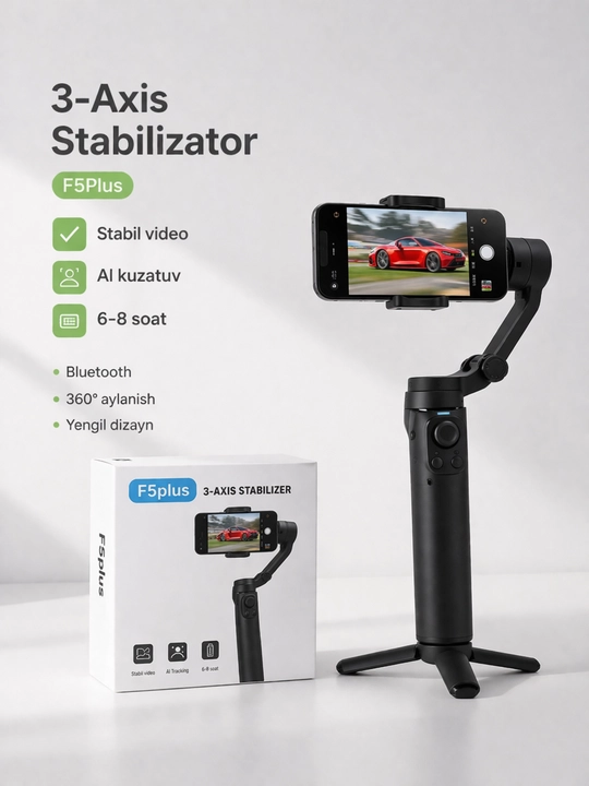 F5 Plus 3 o‘qli buklanadigan stabilizator - professional, smartfonlar uchun