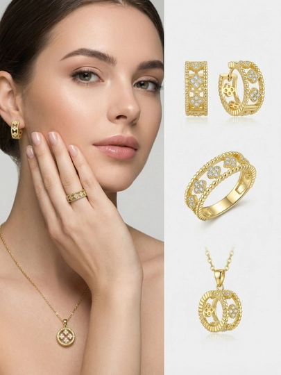 Комплект украшений, серьги, кольцо,  цепочка, Messika Bvlgari, Vancleef — NOZE01-NABOR2026-АМЕТИС-nab19