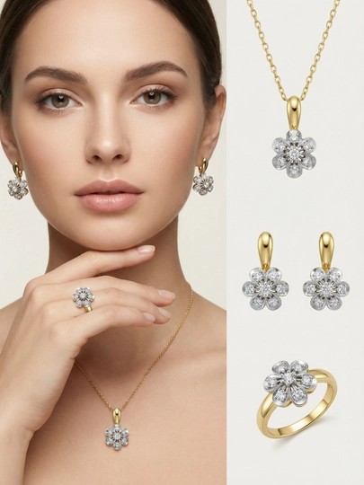Комплект украшений, серьги, кольцо, цепочка, Messika Bvlgari, Vancleef — NOZE01-NABOR2026-БЕЖЕВ-nab17