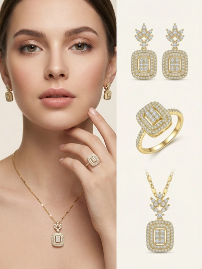 Комплект украшений, серьги, кольцо, цепочка, Messika Bvlgari, Vancleef — NOZE01-NABOR2026-БЕЛЫЙ-nab17