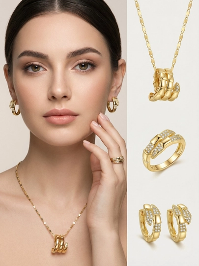 Комплект украшений, серьги, кольцо, цепочка, Messika Bvlgari, Vancleef — NOZE01-NABOR2026-БИРЮЗ-nab20