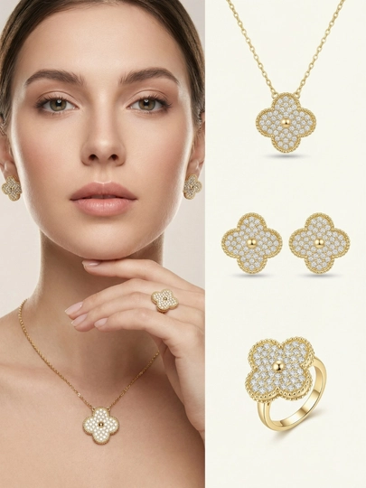 Комплект украшений, серьги, кольцо, цепочка, Messika Bvlgari, Vancleef — NOZE01-NABOR2026-БРОНЗ-nab19