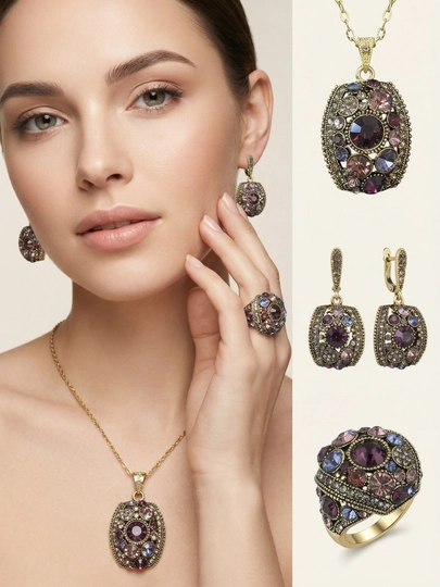 Комплект украшений, серьги, кольцо,  цепочка, Messika Bvlgari, Vancleef — NOZE01-NABOR2026-ВИШН-nab19