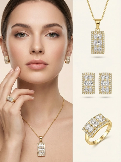 Комплект украшений, серьги, кольцо, цепочка, Messika Bvlgari, Vancleef — NOZE01-NABOR2026-ГОРЧИЧ-nab20