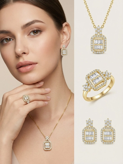 Комплект украшений, серьги, кольцо, цепочка, Messika Bvlgari, Vancleef — NOZE01-NABOR2026-ЖЕЛТ-nab17