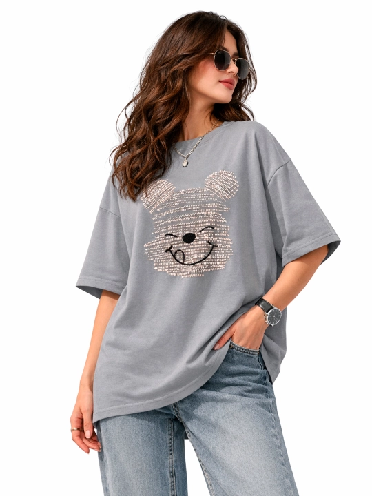 Ayollar va qizlar uchun oversayz Futbolkasi Flower Stripe Tee