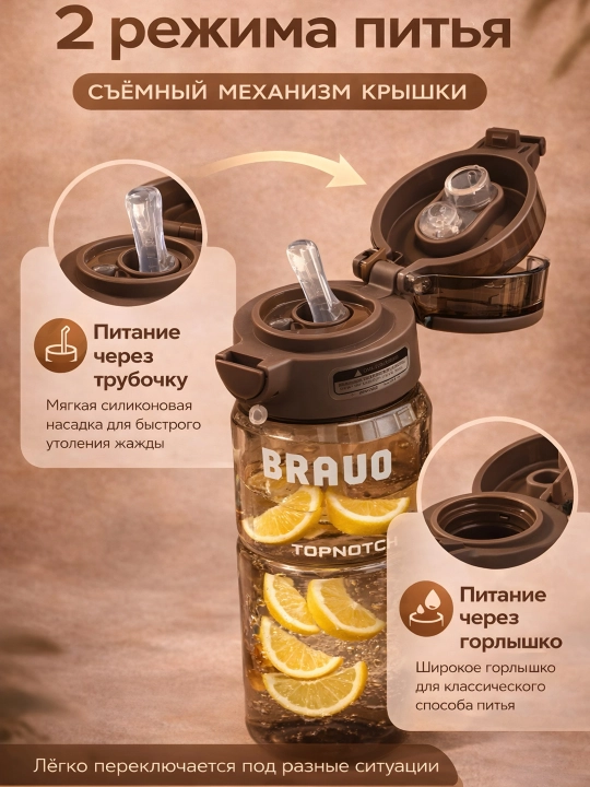 Спортивная бутылка для воды с замком, трубочкой, 680 мл