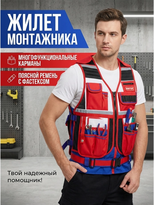 Жилет монтажника профессиональный (многофункциональный разгрузочный) - 