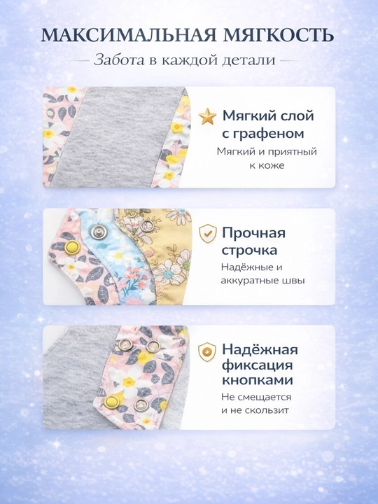 Многоразовые ежедневные прокладки, эко прокладки, 100% хлопок, 18/23/28 см, набор 2/3 шт