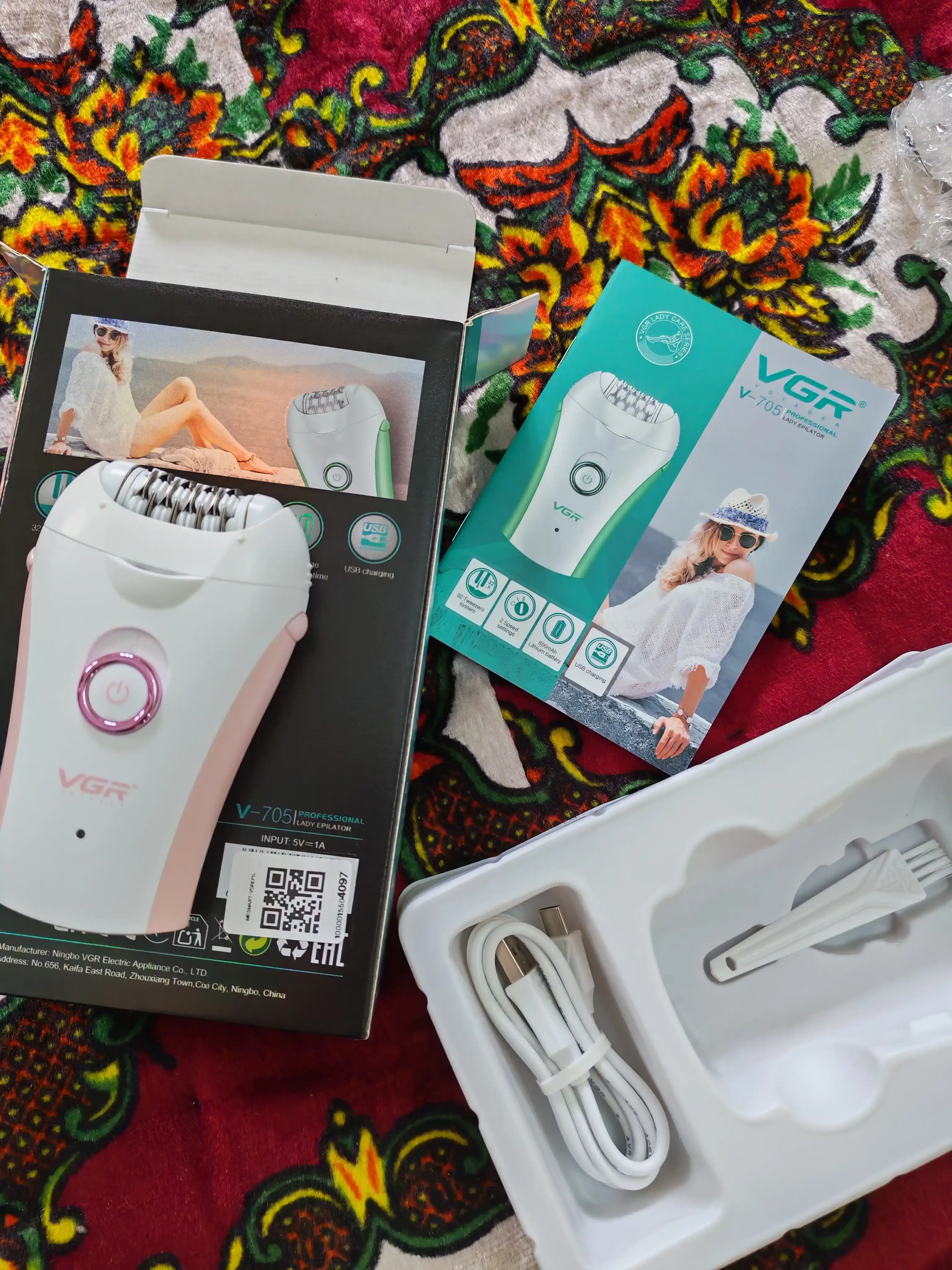 Professional epilyator VGR V705, qo'l, oyoq, intim zonalar uchun, zaryadlovchi
