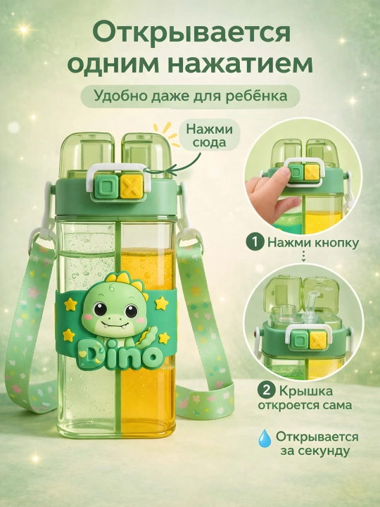 Bolalar uchun 2 talik suv idish 520 ml, tasmali va naychali Zi Store