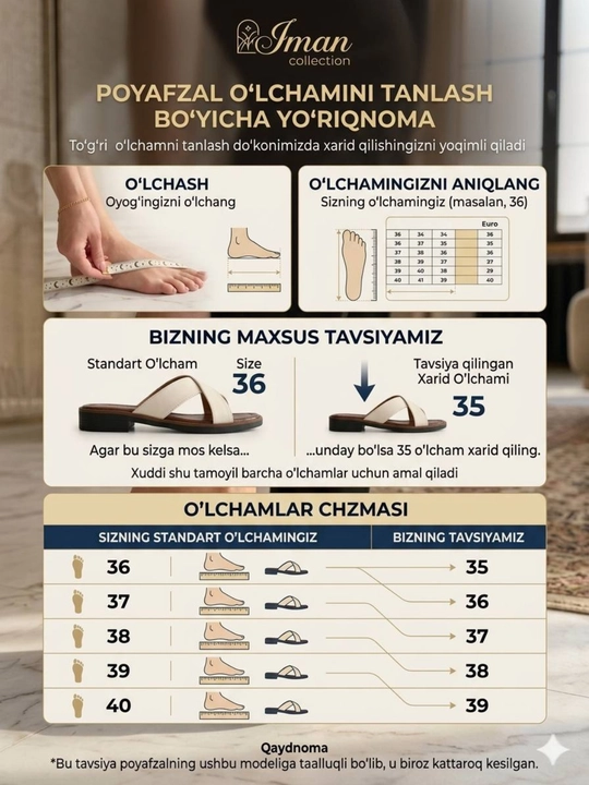Ayollar va qizlar uchun tapochka, sabo, shippak, bolshomerka, 1 o'lchamga katta