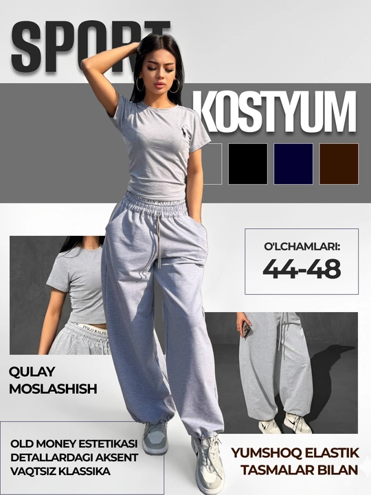 Ayollar uchun yozgi ikki qismli komplekt futbolka va shim, slim top va erkin shimlar