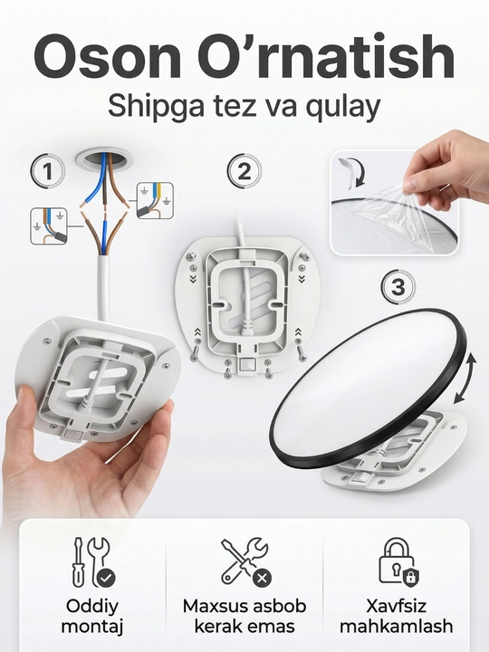LED ship chirog‘i dumaloq qora ramkali 30W / 80W – zamonaviy ship yoritgichi