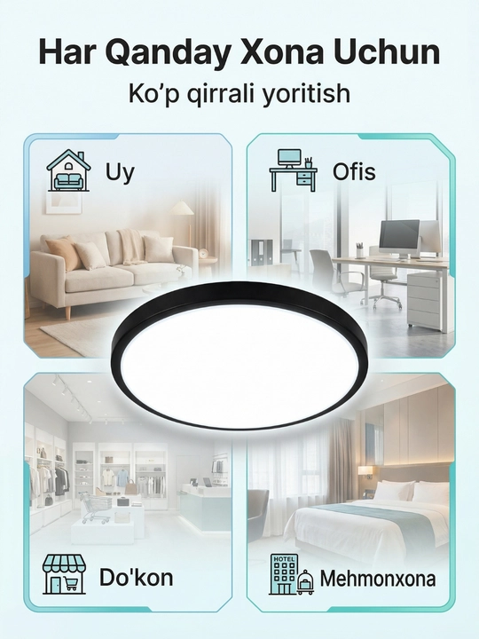 LED ship chirog‘i dumaloq qora ramkali 30W / 80W – zamonaviy ship yoritgichi