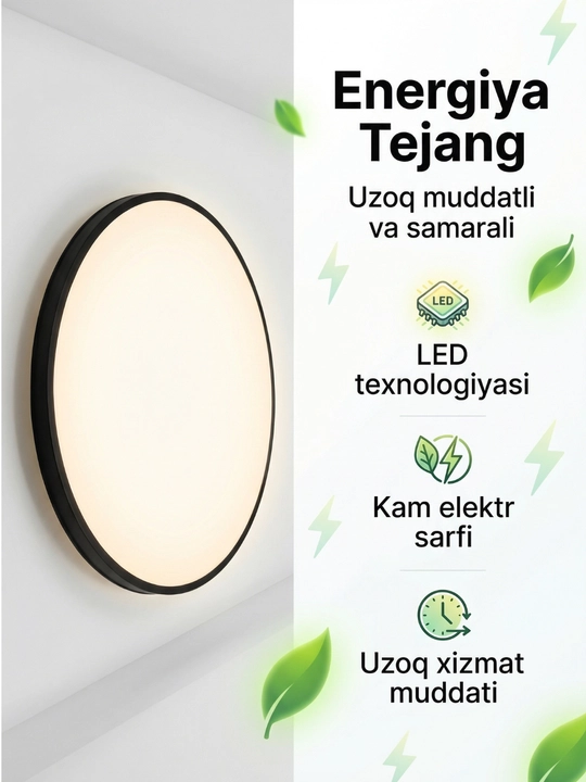 LED ship chirog‘i dumaloq qora ramkali 30W / 80W – zamonaviy ship yoritgichi