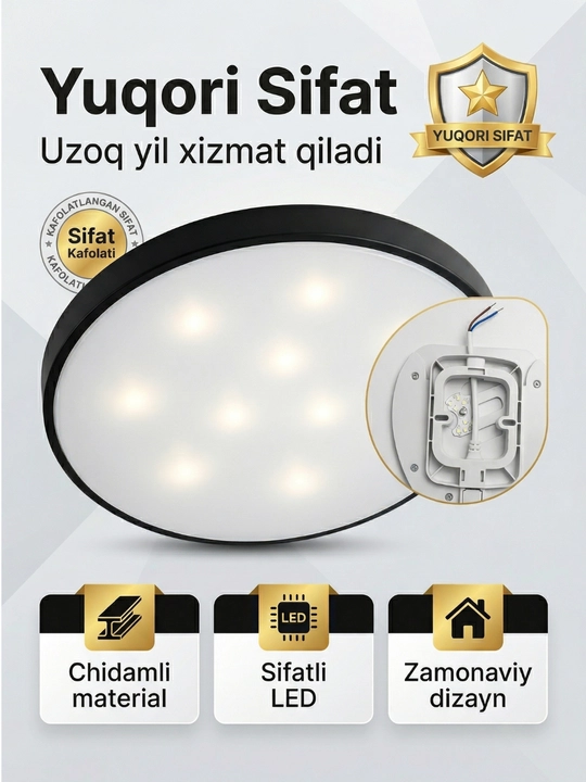 LED ship chirog‘i dumaloq qora ramkali 30W / 80W – zamonaviy ship yoritgichi