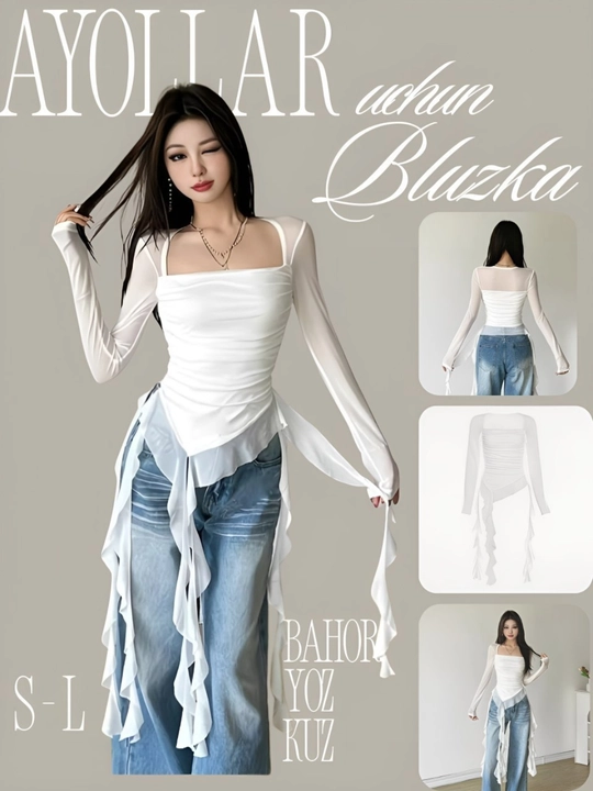 To'rli bluzka, shaffof bluzka, uzun yengli to'rli bluzka, to'rli bluzka - 