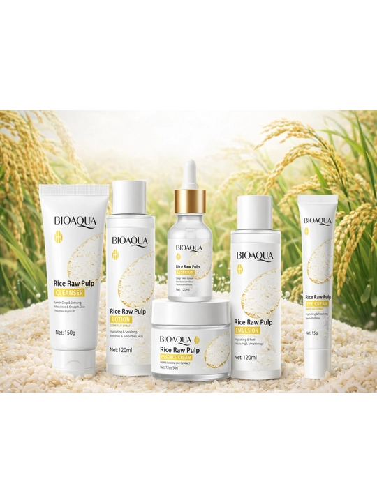 BIOAQUA Rice Raw Pulp yuz parvarish to‘plami Toner, Cleanser, Essence, Krem