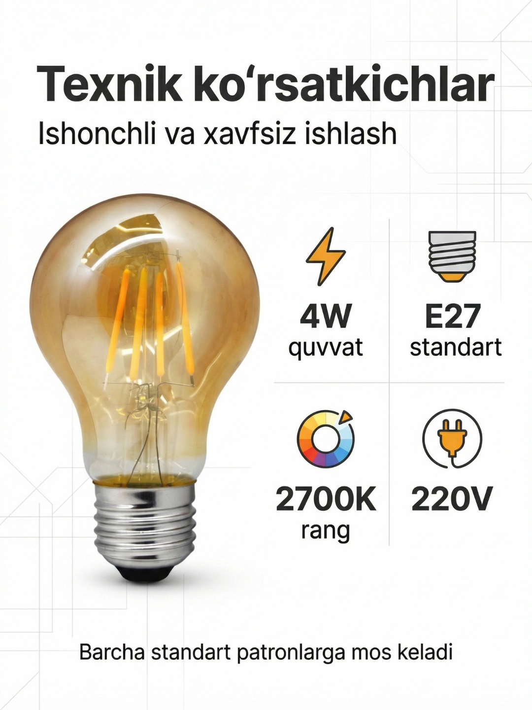 LED Antiq Edison lampochka A60 4W E27 2700K – dekorativ retro LED lampa ...
