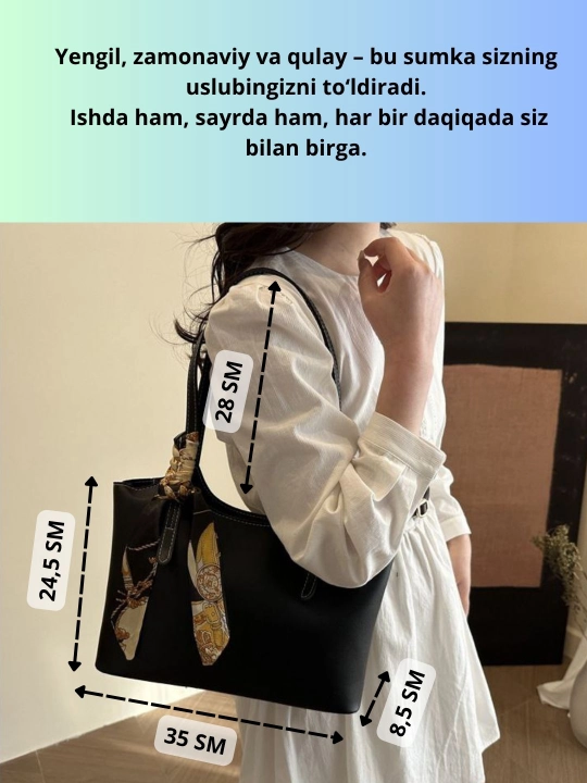 Ayollar yelkama sumkasi, eko charm, katta sig‘imli