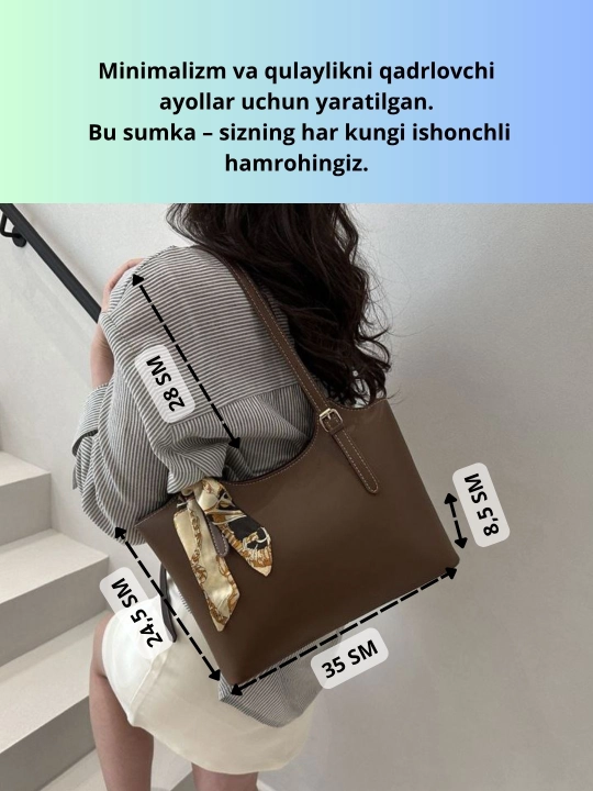 Ayollar yelkama sumkasi, eko charm, katta sig‘imli