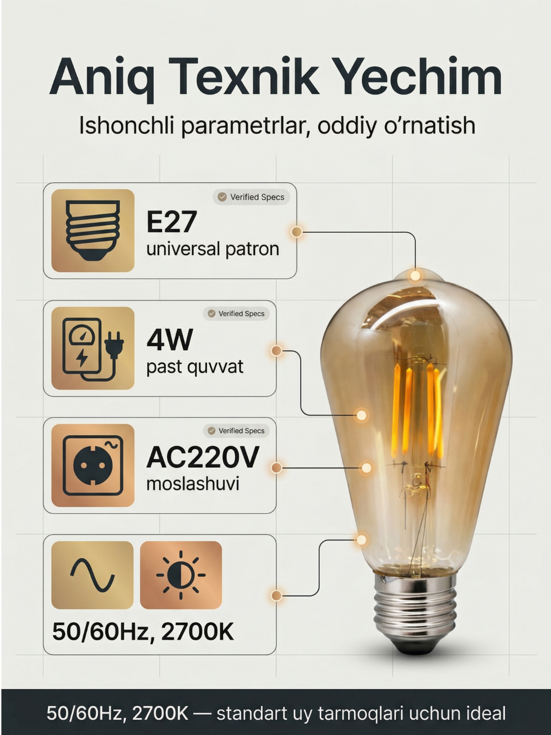 LED лампа Эдисона ST64 Amber 4W E27 2700K – декоративная ретро лампочка