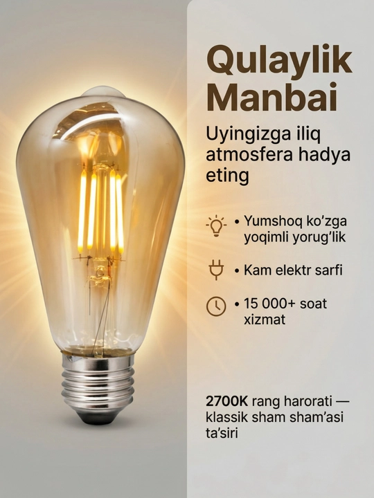 LED лампа Эдисона ST64 Amber 4W E27 2700K – декоративная ретро лампочка