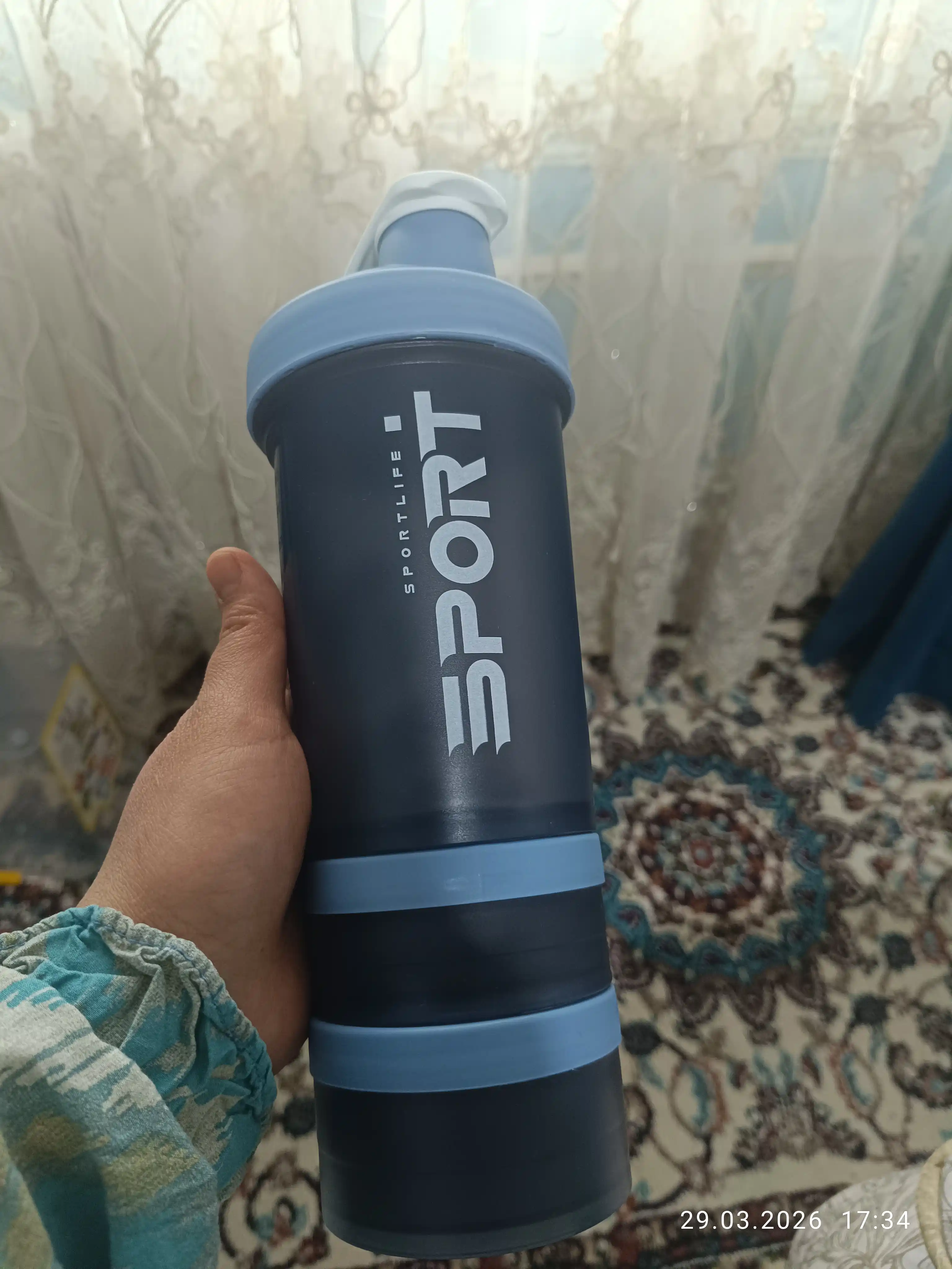 Sport uchun shayker butilka, spiral va protein uchun idishi bilan, 450 ml