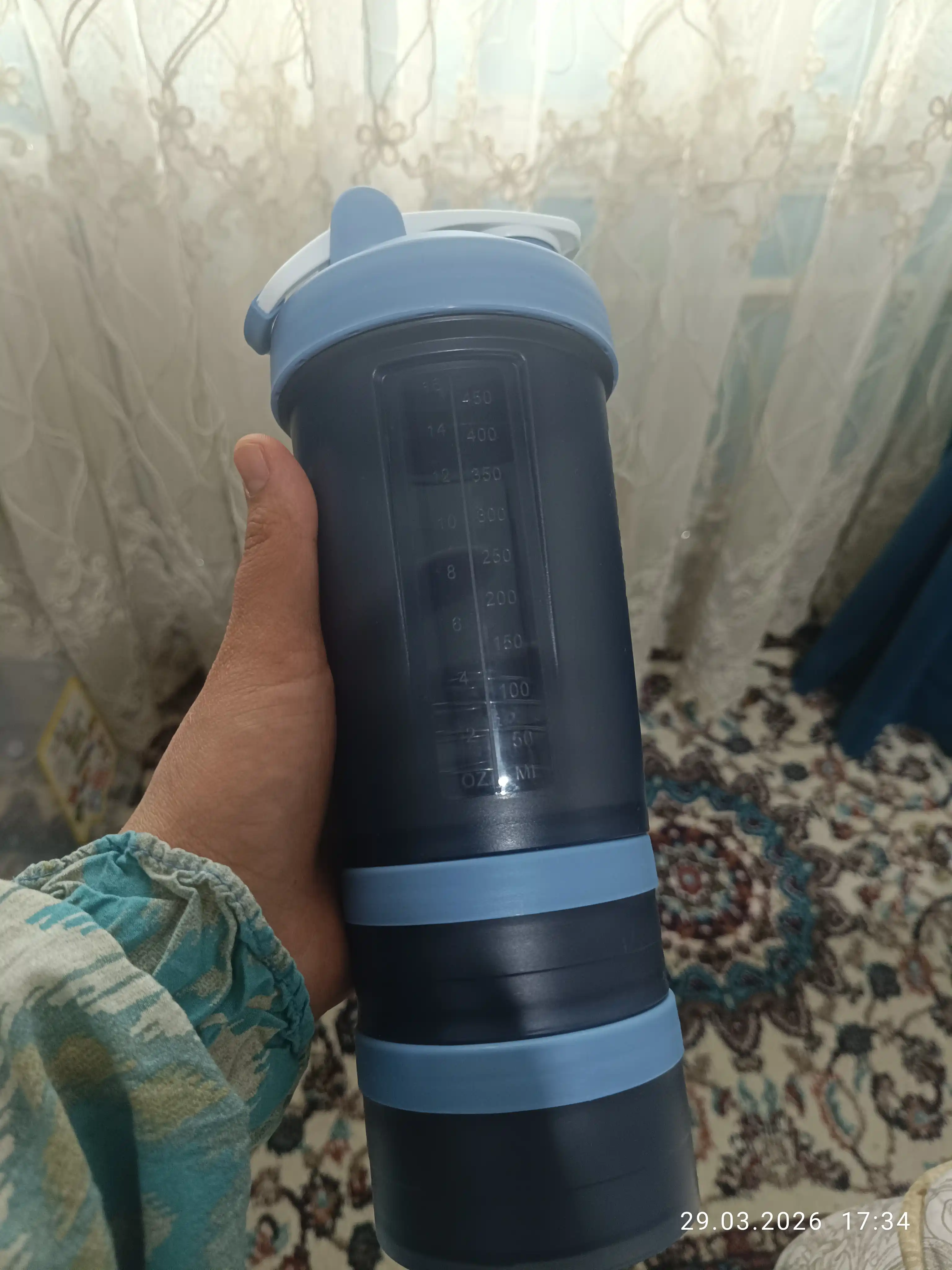 Sport uchun shayker butilka, spiral va protein uchun idishi bilan, 450 ml