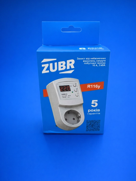 ZUBR R116y kuchlanishdan himoya rele, 16A 3kVA, rozetkali, maishiy texnika uchun - 