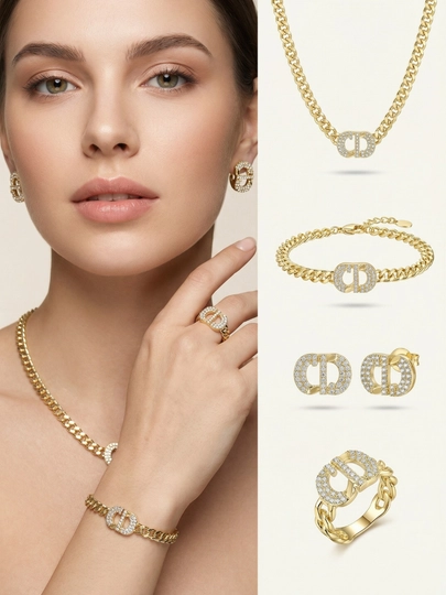 Комплект украшений, серьги, кольцо, браслет, цепочка, Messika Bvlgari, Vancleef — CARTEIR-XTOY-ЛАВАНД-XTOY8