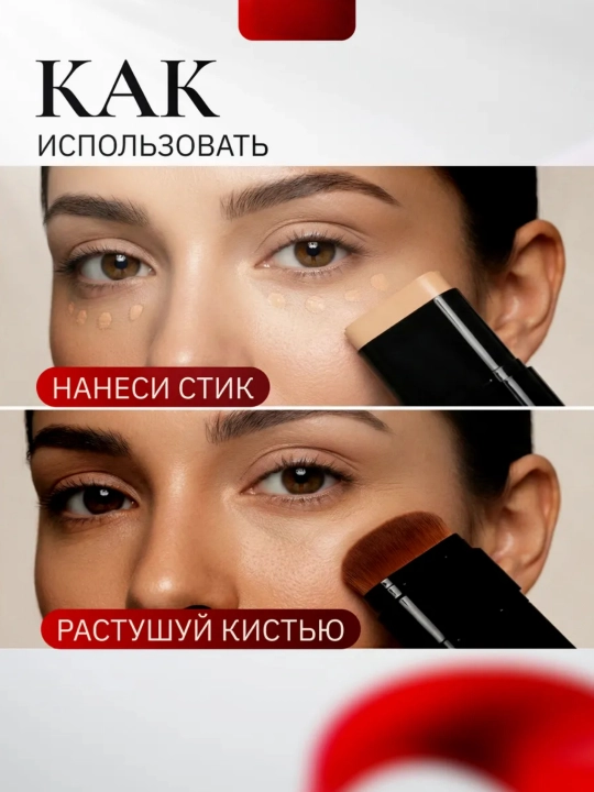 Yanqina Concealer — консилер, тональный крем для лица, 2 в 1, стик и мягкая щёточка, 22 г