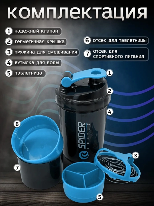 Спортивная бутылка шейкер со спиралью для смешивания