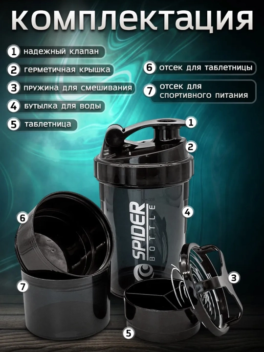 Спортивная бутылка шейкер со спиралью для смешивания