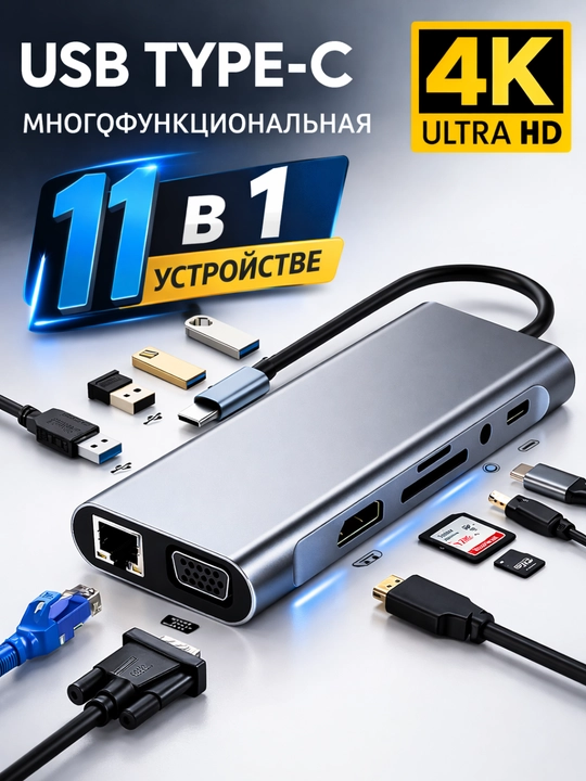 USB Type-C 8 в 1 для MacBook, USB-концентратор 3.0 адаптер для Macbook, HDMI - 