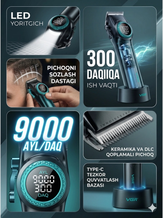 Профессиональный набор машинки 4в1 для парикмахеров VGR v001 v-977 v-377, триммер, шейвер