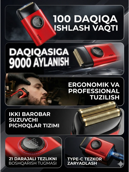 Профессиональный набор машинки 4в1 для парикмахеров VGR v001 v-977 v-377, триммер, шейвер