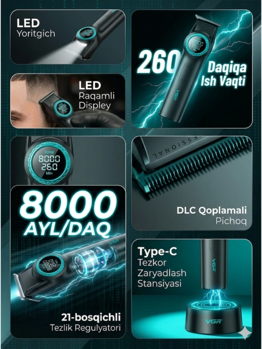 Профессиональный набор машинки 4в1 для парикмахеров VGR v001 v-977 v-377, триммер, шейвер