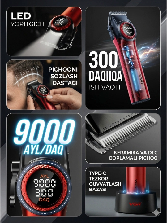 Профессиональный набор машинки 4в1 для парикмахеров VGR v001 v-977 v-377, триммер, шейвер
