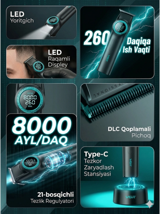 Профессиональный набор машинки 4в1 для парикмахеров VGR v001 v-977 v-377, триммер, шейвер